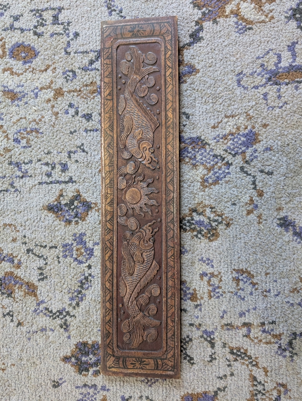 Vintage Koi Fish Hand Carved Wood Wall Hanging
